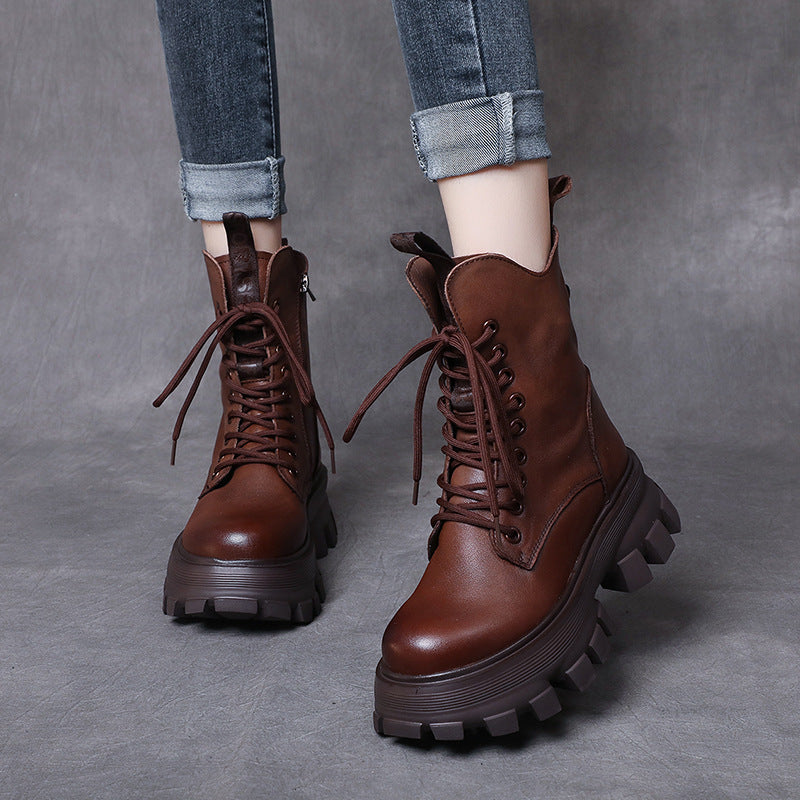 Leather Sponge Cake Foam Platform Lightweight Martin Boots