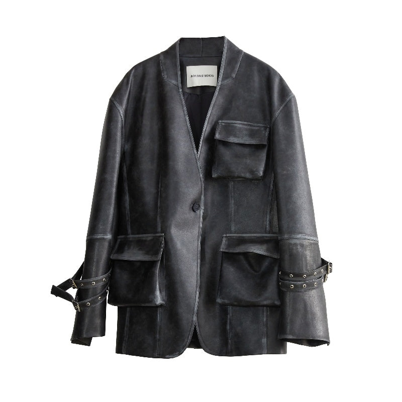 Retro Rub Colored Faux Leather Three-dimensional Pocket Wide Shoulder