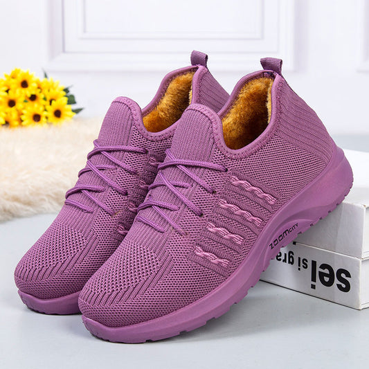 Old Beijing Women's Cloth Shoes Winter Plus Velvet To Keep Warm Flat-bottom Non-slip