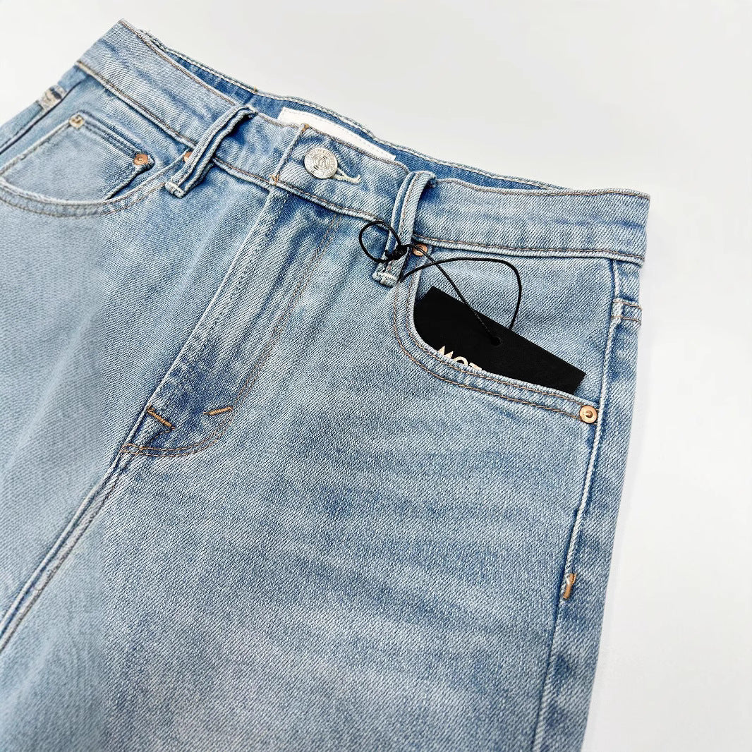 Højtaljede lyseblå strækbare smalle kropsnære jeans med lige ben og cropped længde til kvinder