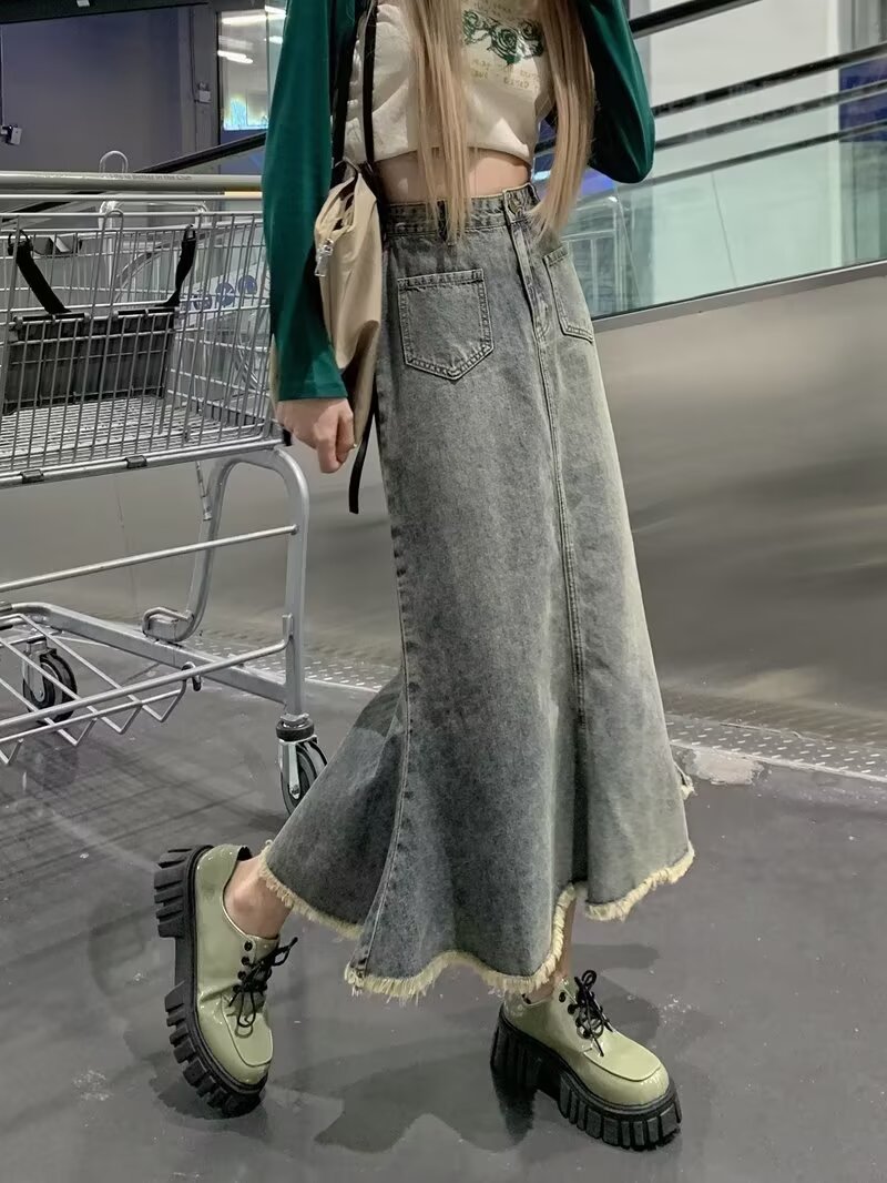 Plus Size Retro Denim Skirt For Women