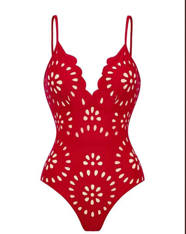Personalized, European And American-style Sexy Hollow-out Halter-neck Lace-up One-piece Swimsuit For Women