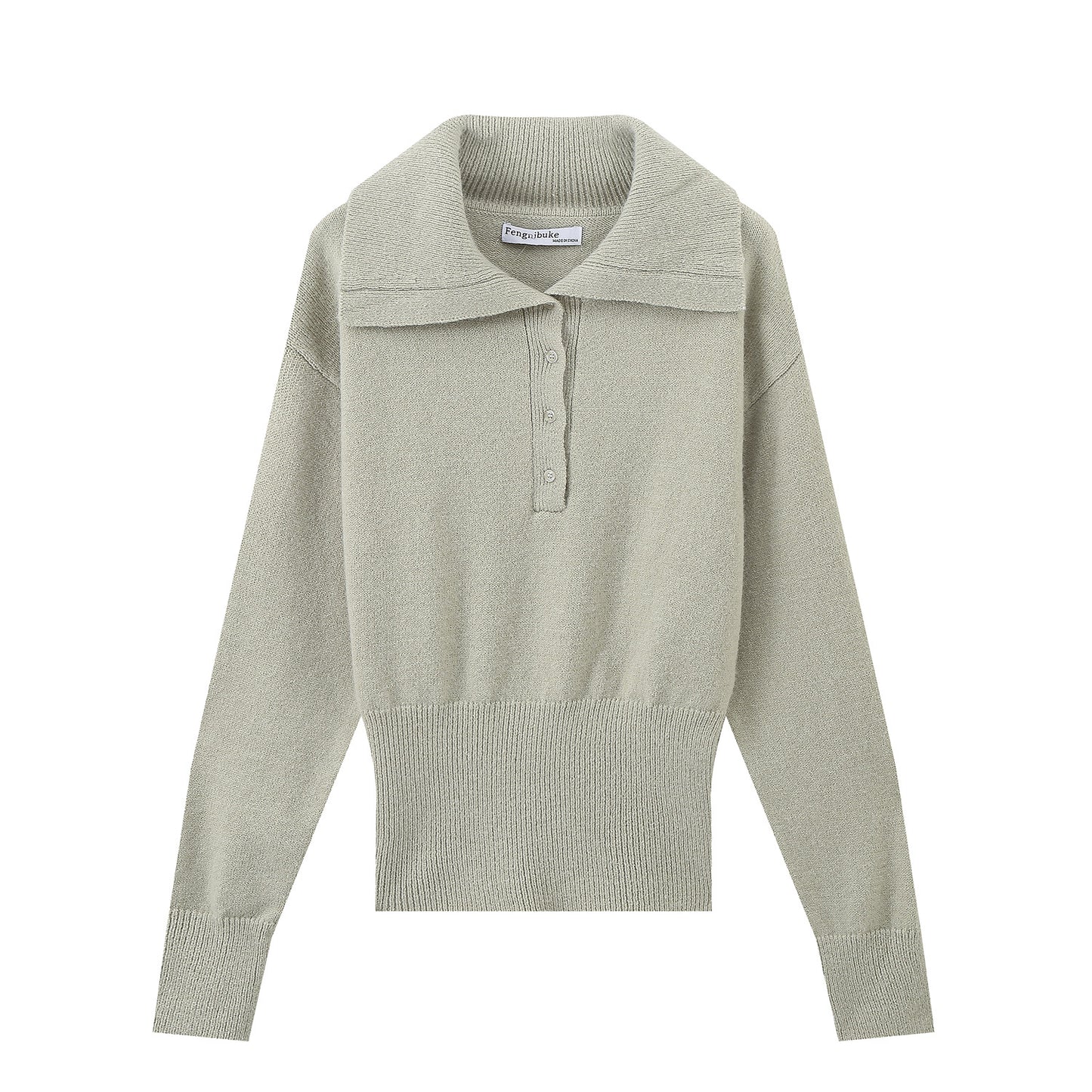 French Style Commute Style Waist Slimming Polo Shirt Collar Sweater