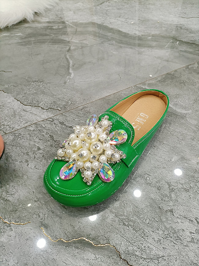 Summer Patent Leather Pearl Flower Women's Shoes