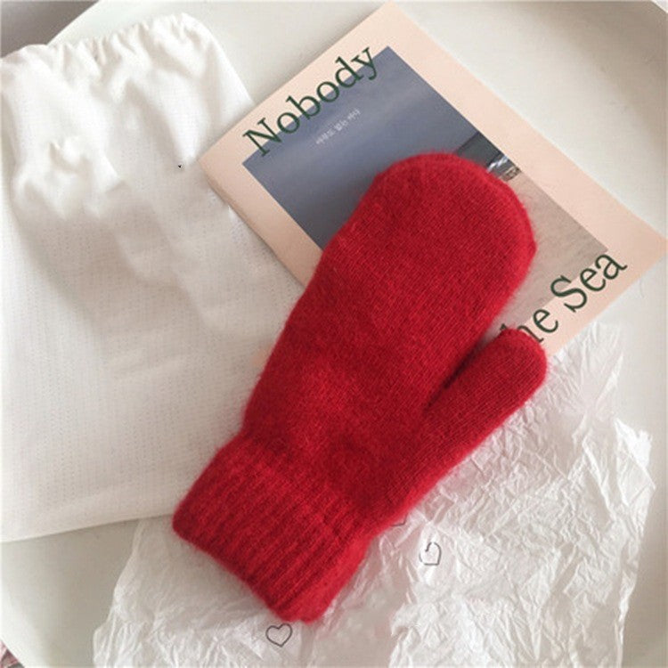 Rabbit Fur Plus Velvet Padded Warm Gloves For Cold-proof Riding