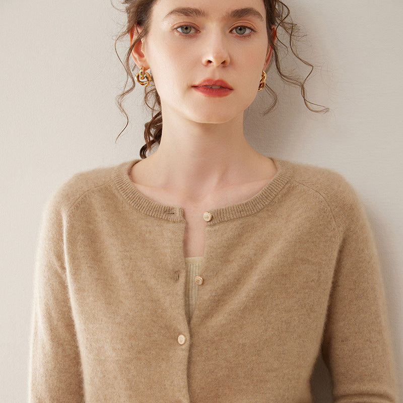 Pure Cashmere Thin Raglan Solid Color Loose Knitted Coat