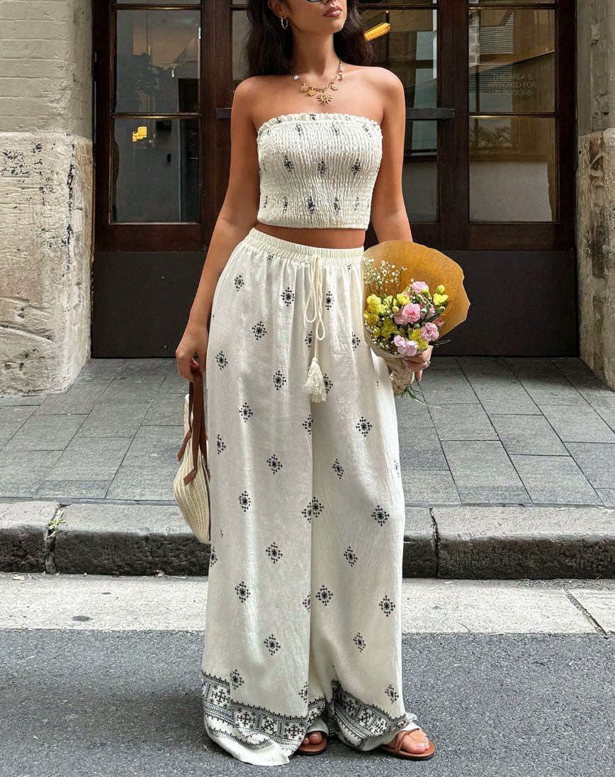 Bohemian Ice-silk Linen Tube Top And Wide-leg Pants