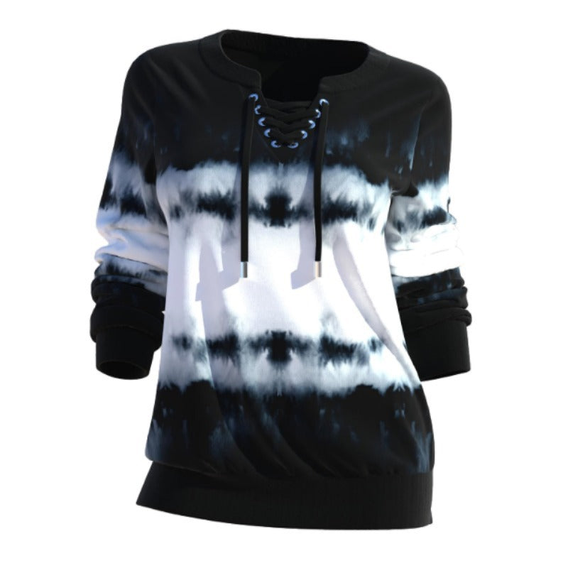 Gradient Printing Fashion Loose-fitting Long Sleeves Sweater