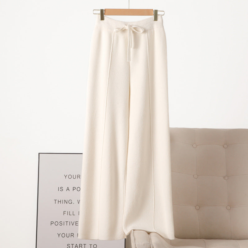 New High Waist Outer Wear Thick Wool Knitted Trousers Drape