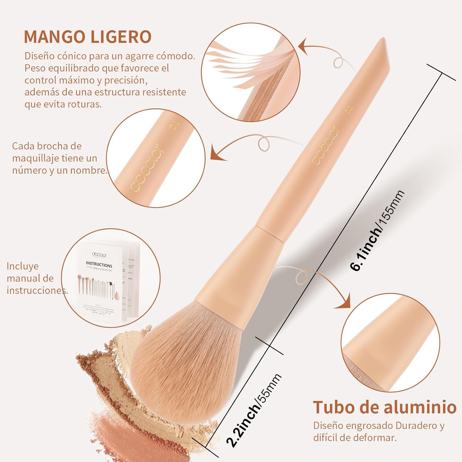 Docolor Juego De Brochas De Maquillaje Profesional 17 Piezas, Kit Completo Color Morandi Con Bolsa De Viaje, Esponja Y Guía De Uso, Pinceles De Maquillaje Premium Synthetic Para Cara Y Ojos, Rubor