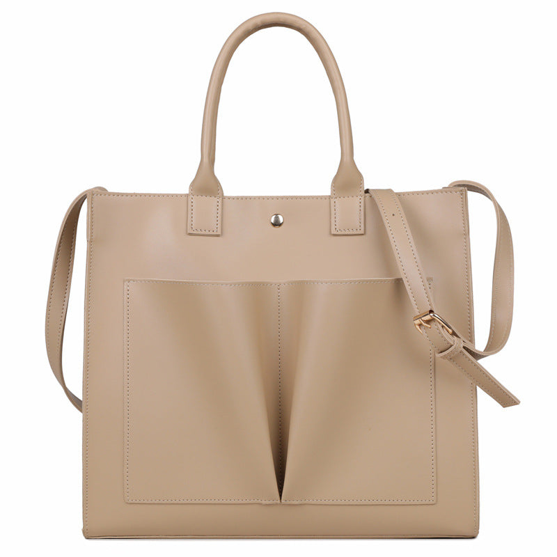 Large Capacity PU Solid Color Shoulder Women's Messenger Tote Bag