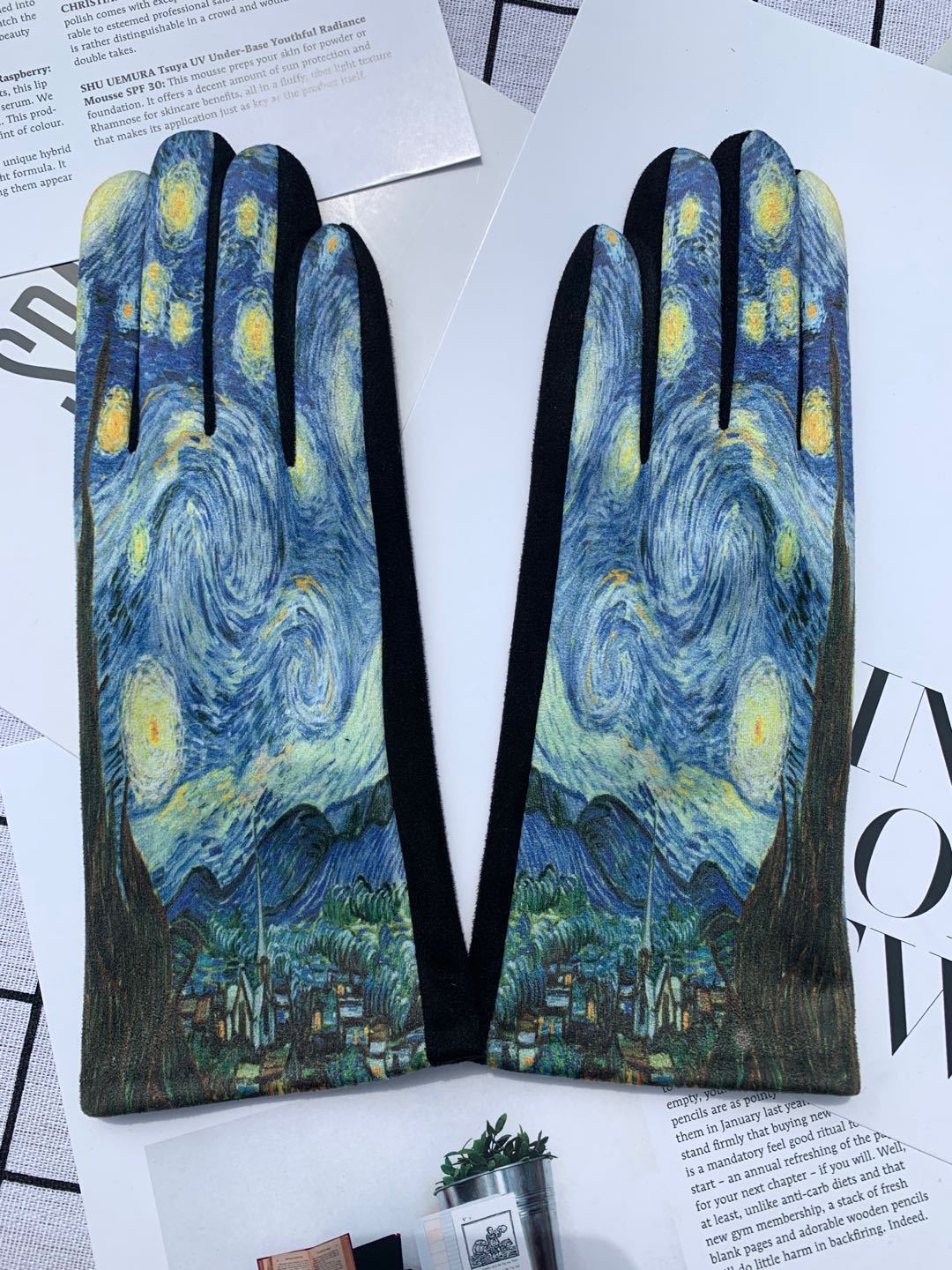 Autumn And Winter Fashion Trends Oil Painting Gloves AB Suede