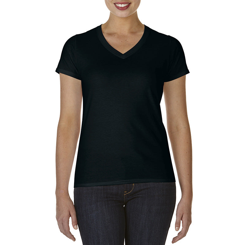 Ladies V-Neck T-Shirt Casual Breathable Bottoming Export Short Sleeve