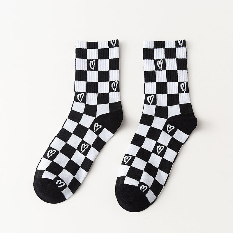 Tube Socks Black And White Checkerboard Sport Letters