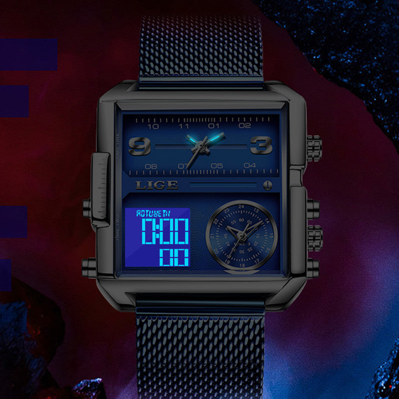 Quartz Dual Display Men's Waterproof Watch Multi-function