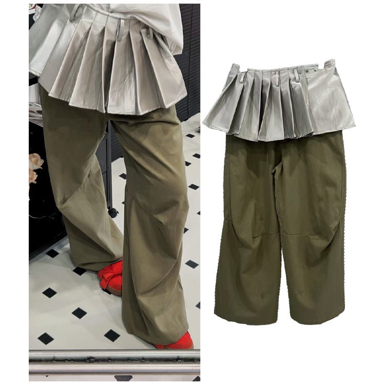 Amerikansk High Street Hot Girl Workwear Paraplybukser Løse Vide Ben