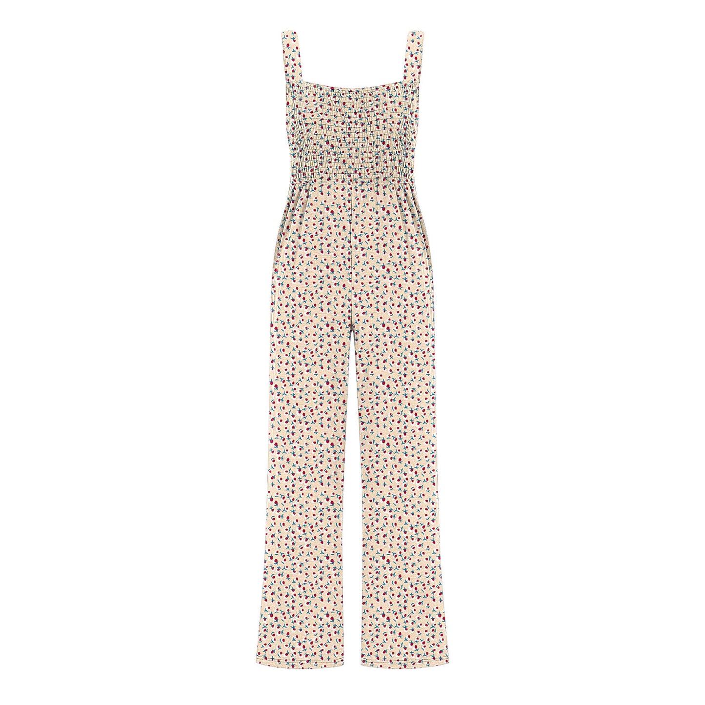 Printed Overalls With Pleated Pockets