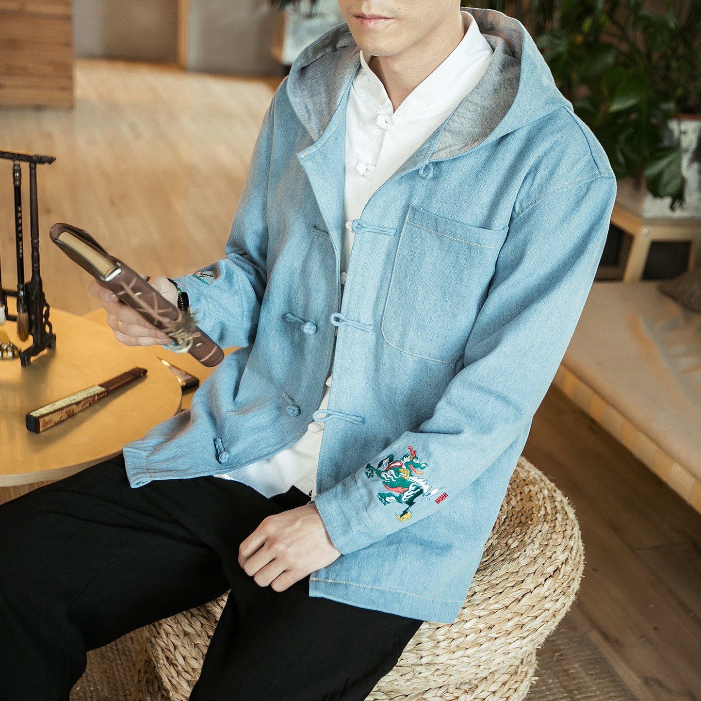 Men's Japanese Casual Denim Hooded Jacket