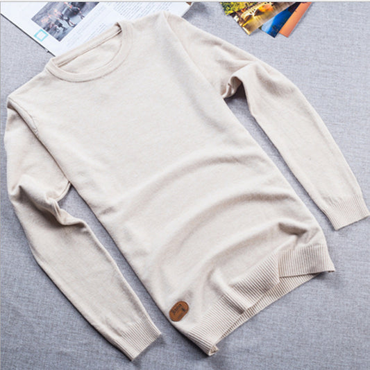 Solid Color Men Round Neck Sweater