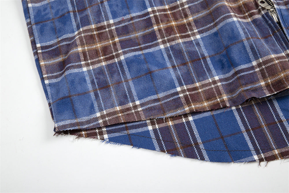 Distressed Plaid Shirt Men's Coat