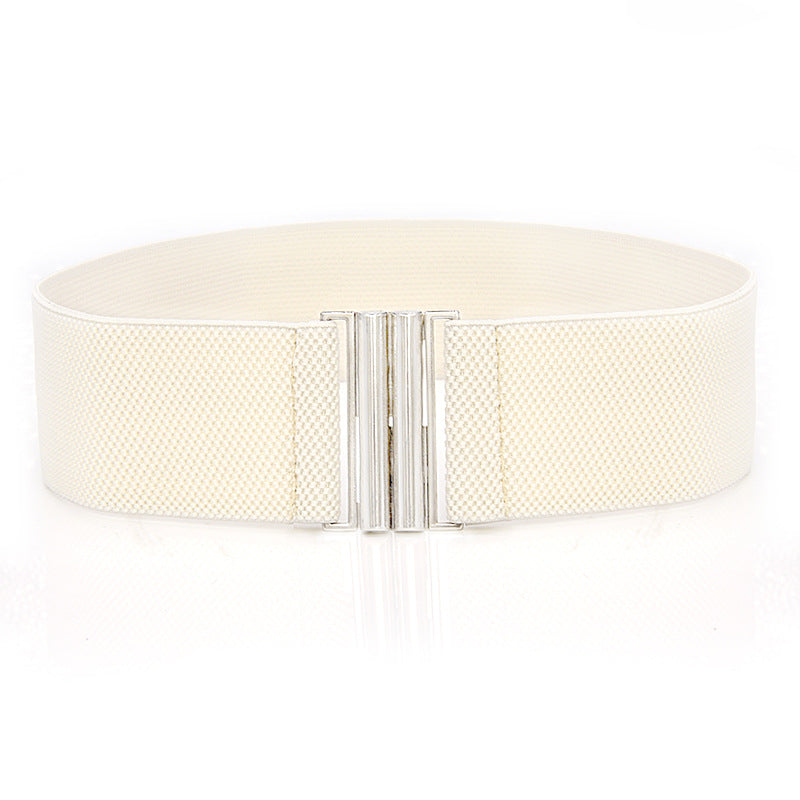 Elastic Elastic Silver Buckle Wide Belt Decorated Skirt Accessories