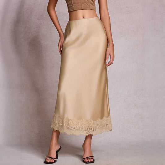 High-waisted Elastic Waist Elegant Sheath Maxi Skirt