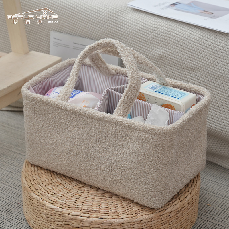 Simple storage basket-portable-white-corduroy-1 piece