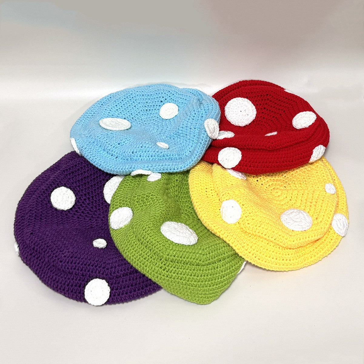 Sweet Cute Mushroom Beret Children Hand Crocheted Polka Dot