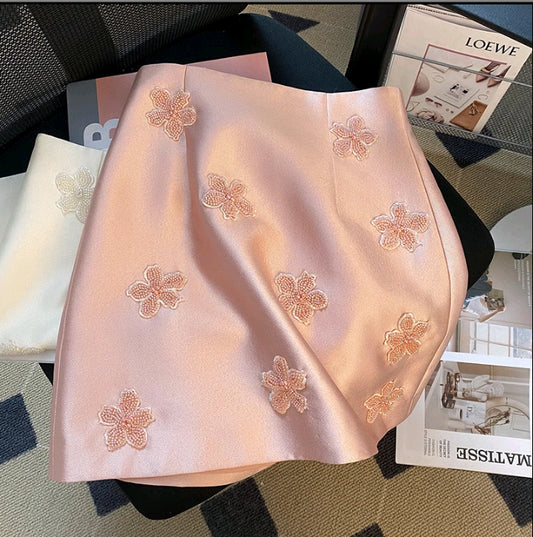 Embroidery Beads Flower Slim-fit Slimming Sheath Skirt For Women Summer