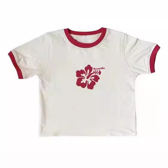 Flower Letter Printed Casual Short Sleeve