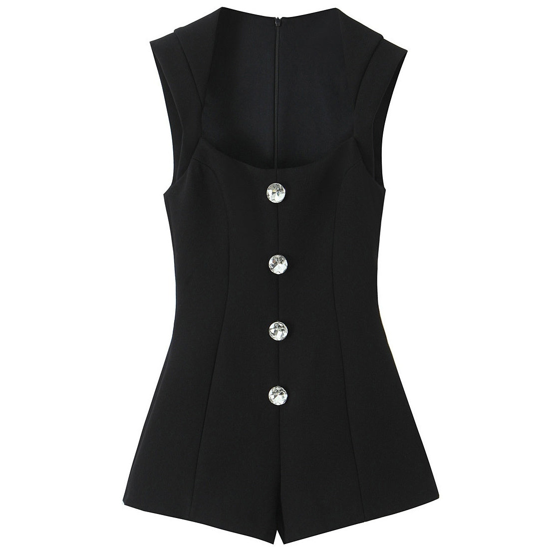 Womens Fashion Jewelry-Embellished Button-Trimmed Short Jumpsuit