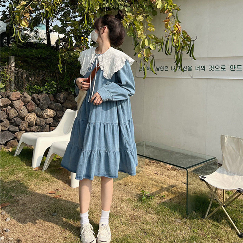 Elegant Designer-Look Mid-Length Denim Dress For Women