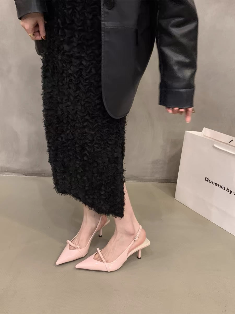 Summer Bow One-Strap Thin Heel Sandals, Sweet Backless Single Shoes, New Arrival