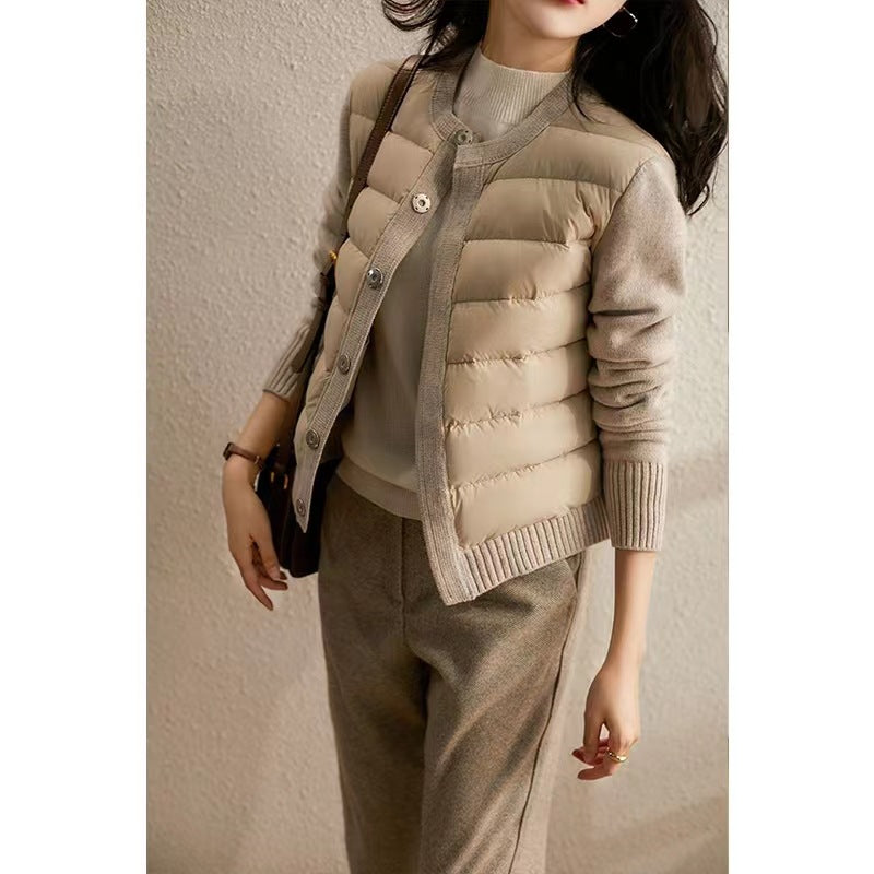 Sweater Stitching Zipper Casual Down Jacket