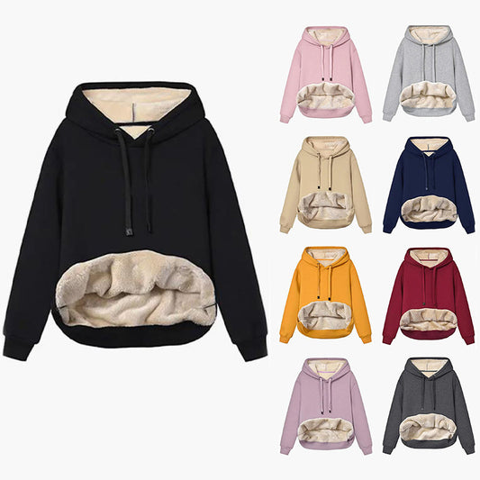Womens Warm Fleece Pocketed Hooded Sweatshirt For Sports