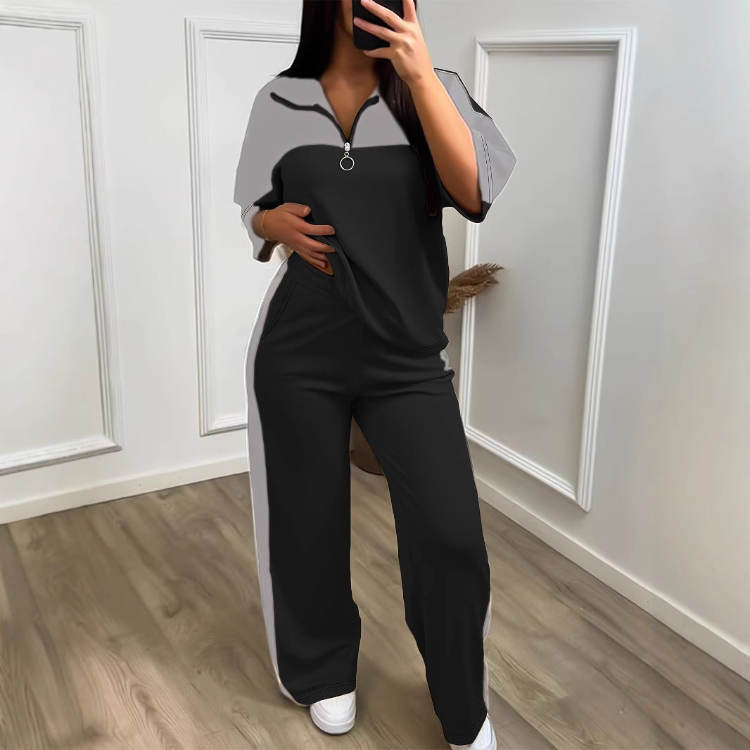 Womens Color-Block Minimalist Casual Chic Sportswear Set