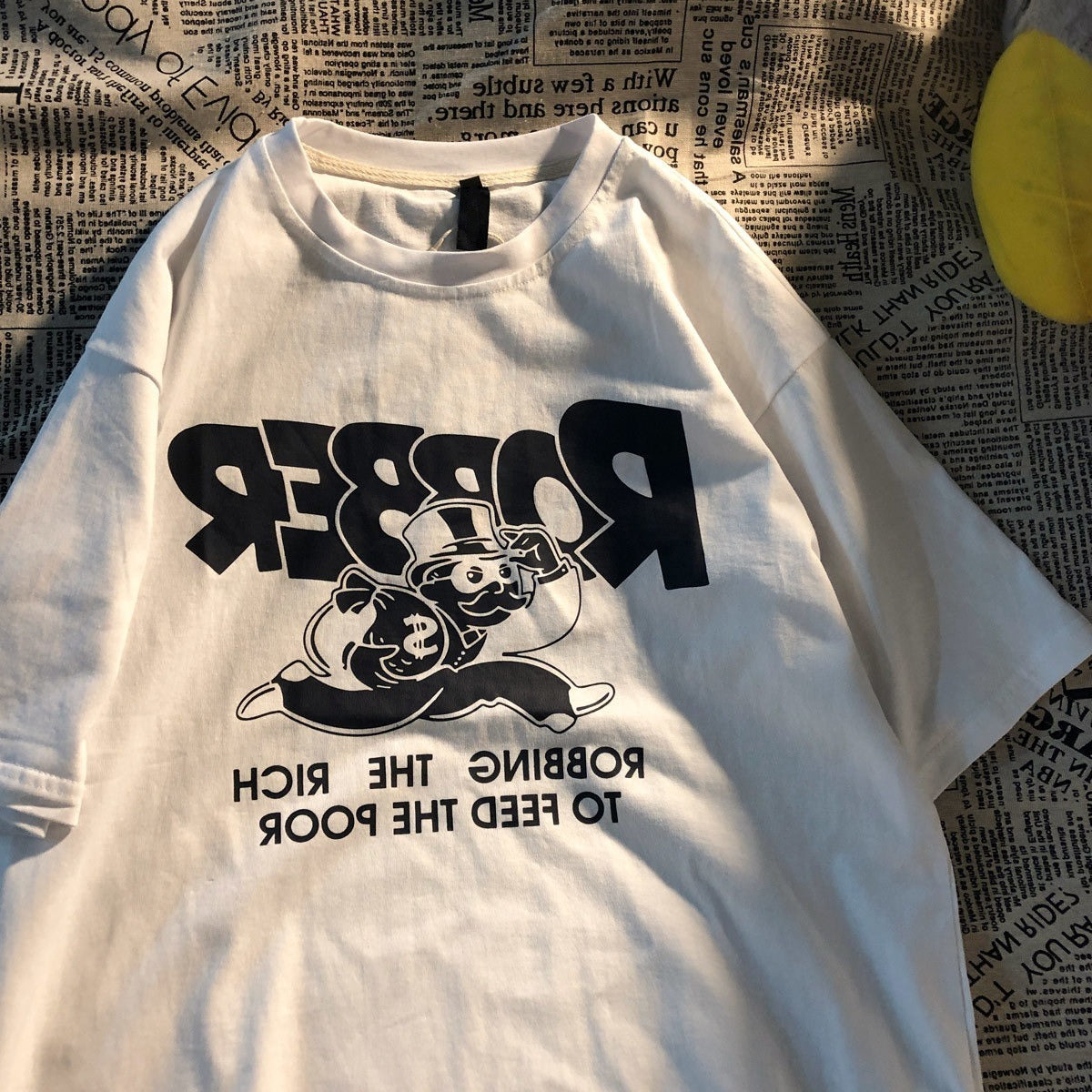 Korean Style Loose Cartoon Print Half Sleeve Couple Top