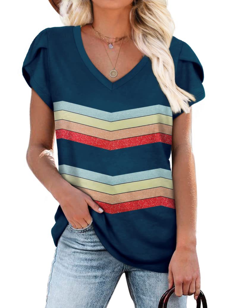 Tie Dyed Floral V-neck Loose Women's T-shirt