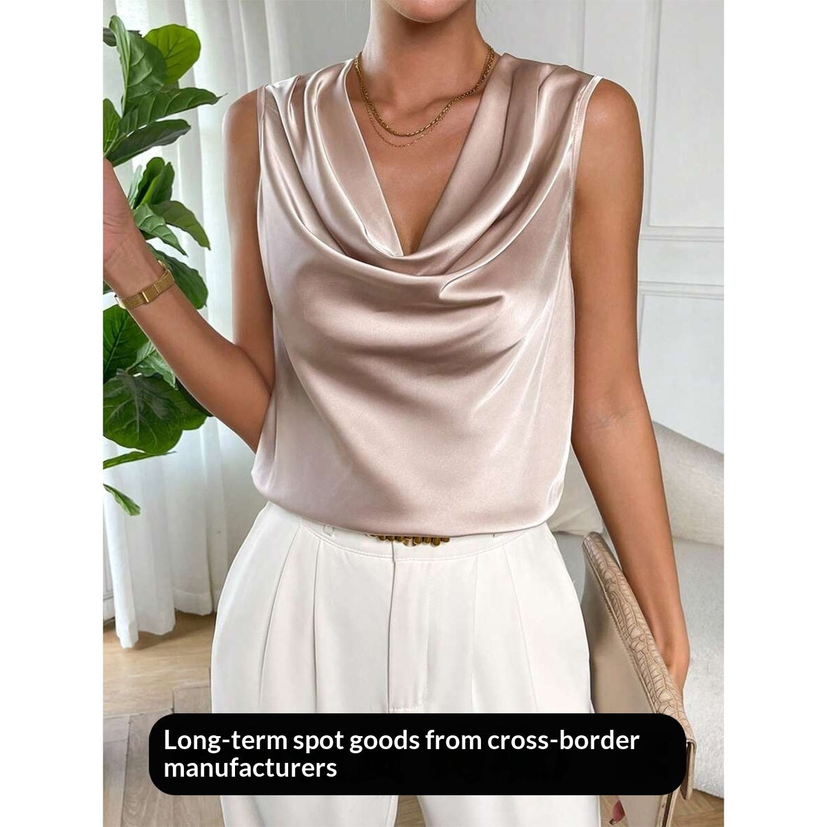 Sleeveless Satin-like Silk Blouse For Spring And Summer