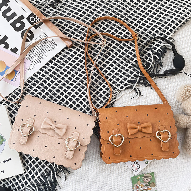 Japanese Anime Peripheral Vintage Style Cute Funny Embroidered Biscuit Bag Bow Soft Girl Student Pu Messenger Bag