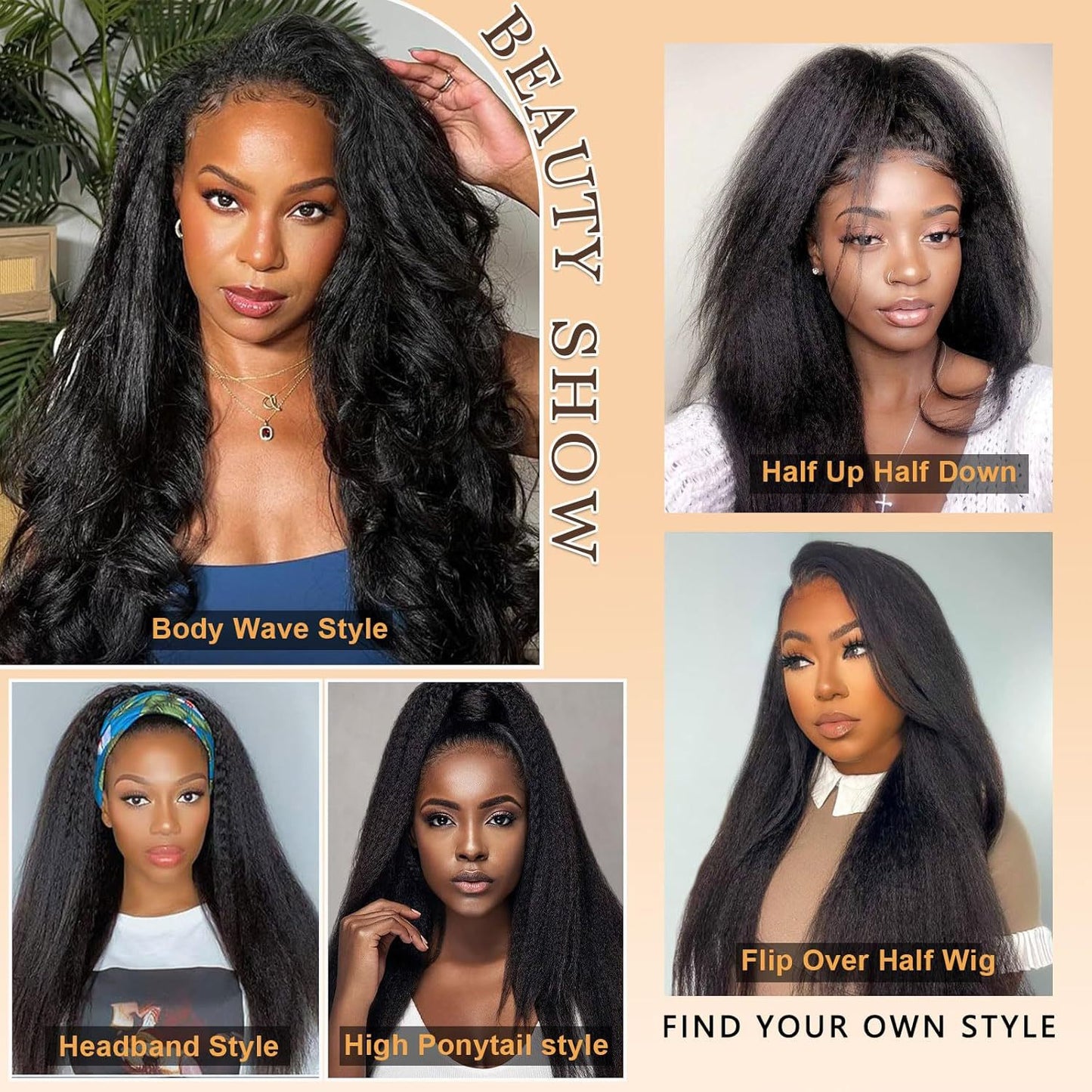 Womens Drawstring-Style Middle-Part Long Straight Wig In Synthetic Hair