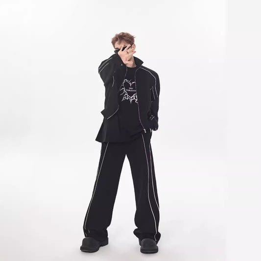 High-end Pu Shuai Casual Suit Loose Design Cardigan Stand Collar Jacket Wide Leg Pants Matching Two-piece Suit