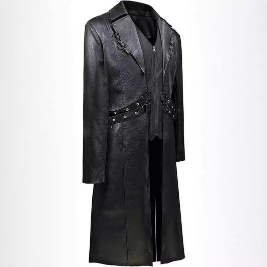 European And American Medieval Clothing Mid-length PU Leather Trench Coat