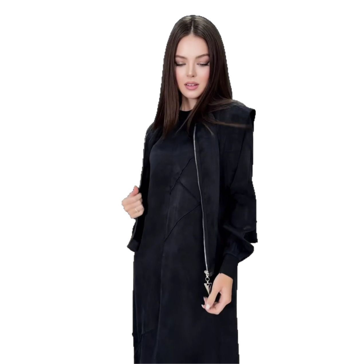 New Zip-up Cardigan Jacket And Long-sleeve, Irregular-texture Maxi Skirt Set