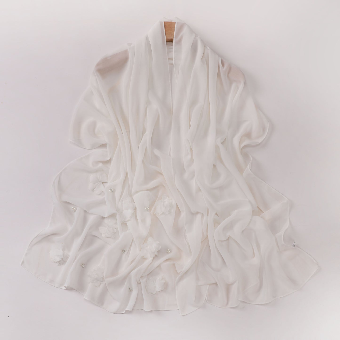 Pearl Chiffon Handmade Sticky Flower Beaded Scarf Hui Gauze