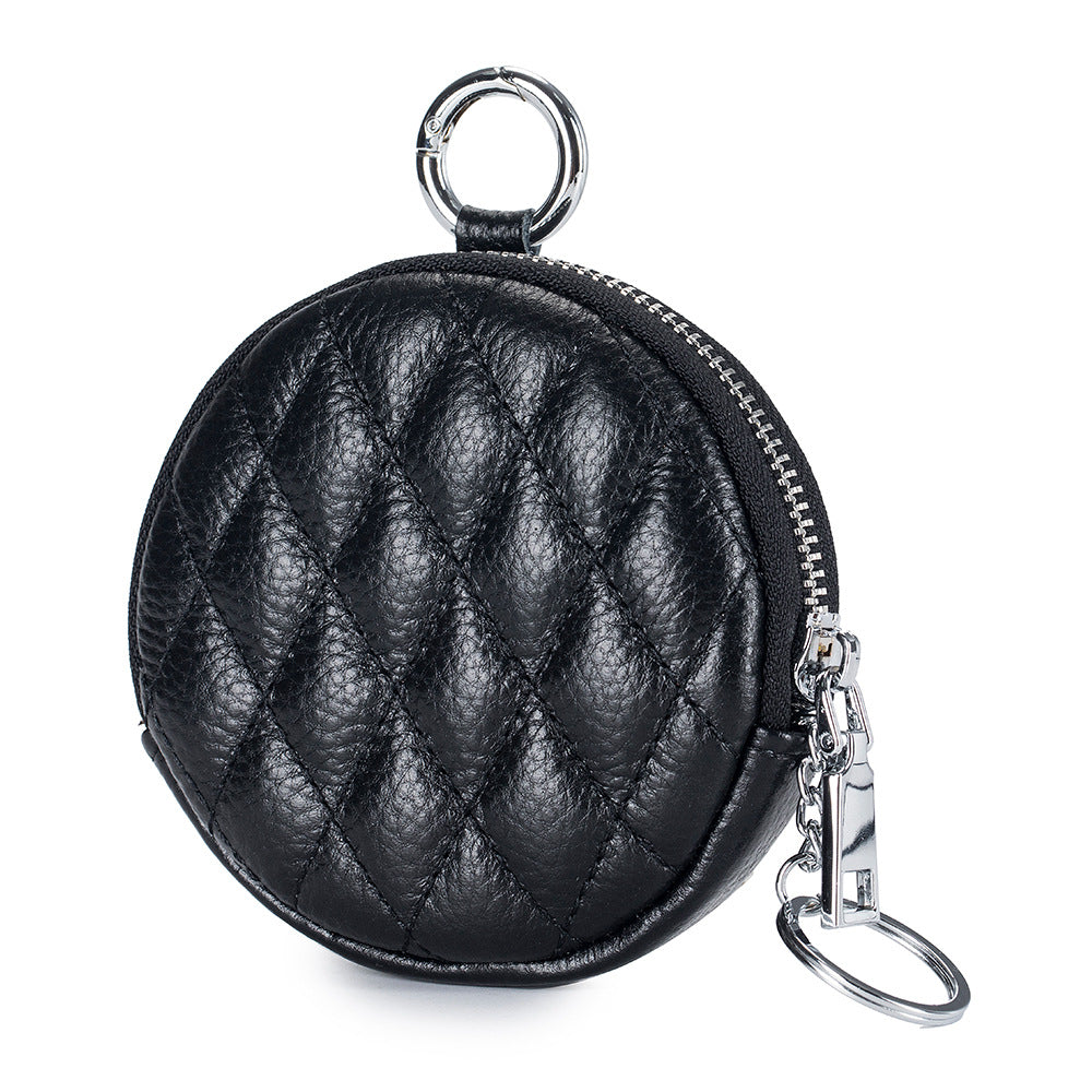 Round Rhombus Coin Purse Leather Compact