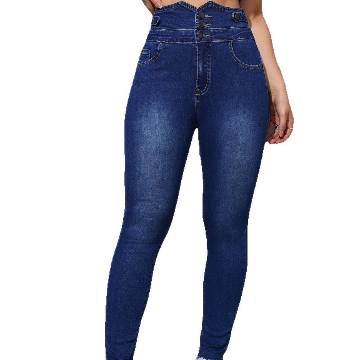 Strækbare højtaljede slim-fit denimjeans til kvinder