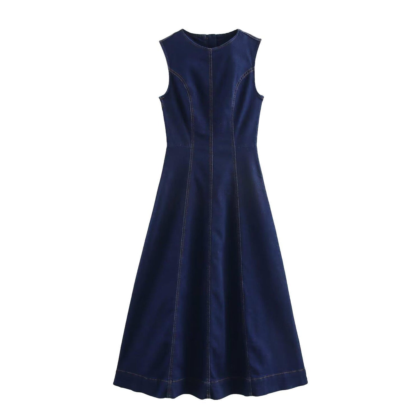 Sleeveless Denim Dress With A Crew Neck