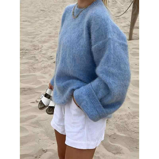 Women's Vintage Knitted Sweater Fashion Solid Color