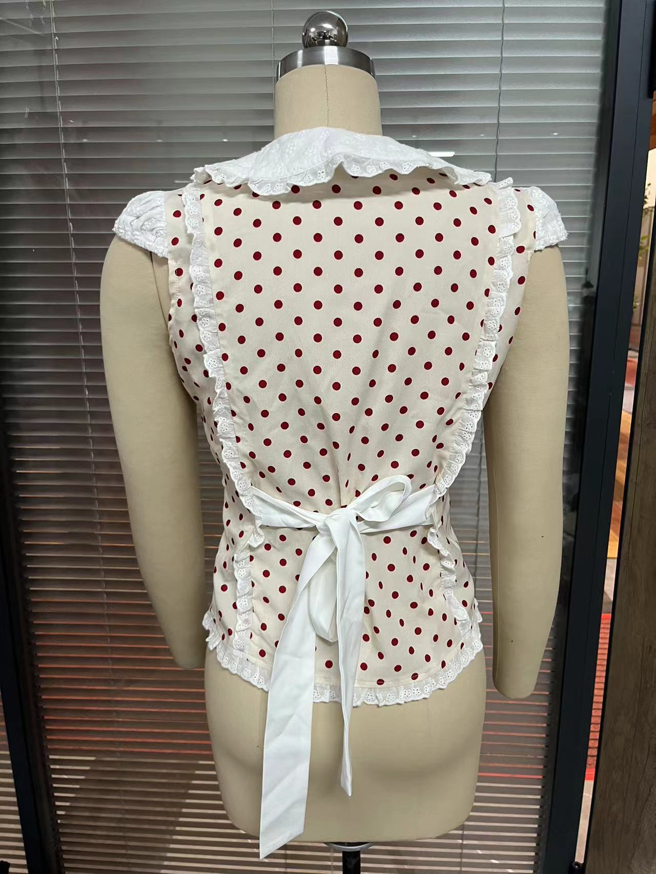Polka Dot Lace Stitching Shirt Women's Top
